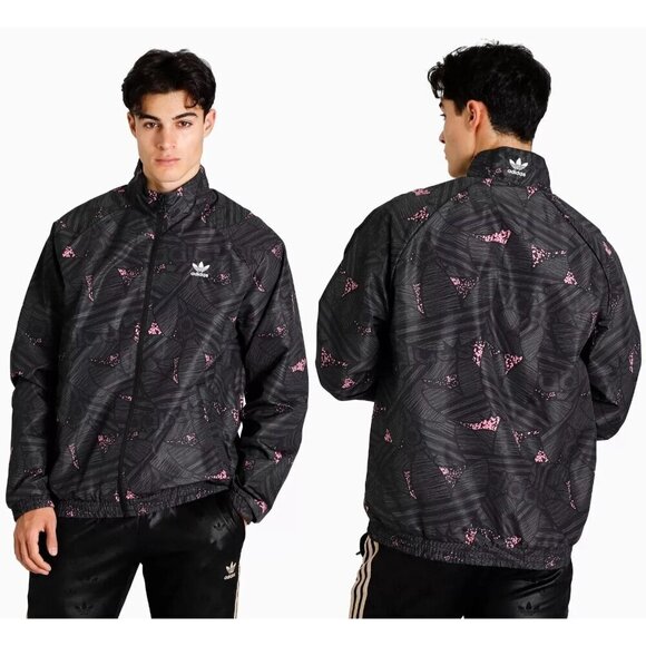 Adidas Originals Jacket Mens Sz M Black Grey Pink Abstract Full Zip Trefoil Logo - Picture 2 of 16